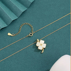 925 Sterling Silver Four Leaf Clover Necklace Pendant with Jade