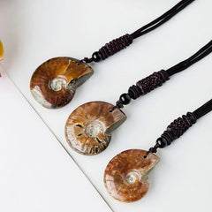Natural Ammonite Fossil Snail Pattern Meditation Healing Necklace Pendant
