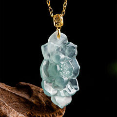18K Gold Natural Jade Lotus Pattern Prosperity Necklace Pendant