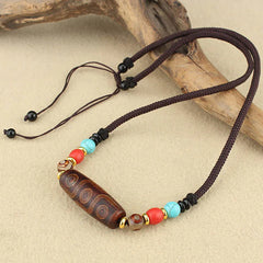 Tibetan Nine-Eye and Three-Eyed Dzi Bead Protection String Necklace Pendant