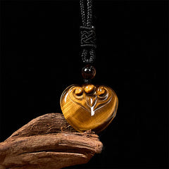 Natural Tiger Eye Heart Pattern Protection Rope Necklace Pendant