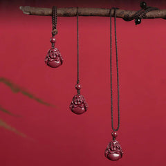 Laughing Buddha Cinnabar Blessing Necklace Pendant, Phone Hanging Decoration, Key Chain