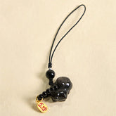 Silver Sheen Obsidian Puppy Dog and Fu Character Protection Necklace and Phone Hanging Decoration