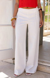 Jacq White Tie Waist Wide Leg Pants