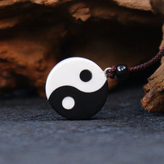 Natural Black Obsidian White Turquoise Yin Yang Necklace Pendant for Fulfilment and Strength