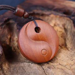 Lightning Struck Jujube Wood Yin Yang Luck Protection Necklace Pendant
