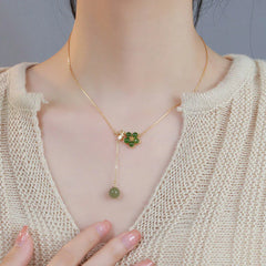 Renbeads 925 Sterling Silver Hetian Cyan Jade Plum Flower Blossom Design Luck Necklace Pendant