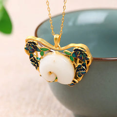 White Jade Elephant Butterfly Lotus Necklace Pendant