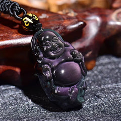 Rainbow Obsidian Laughing Buddha Inner Peace Necklace Pendant