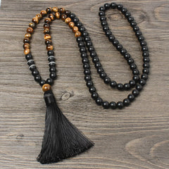 Renbeads Black Onyx Tiger Eye Fortune Bracelet Tassel Necklace Pendant