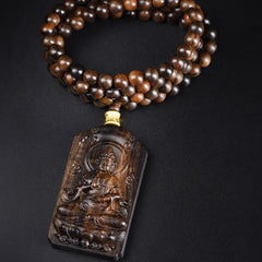 Yellow God of Wealth Strength Bead Necklace Pendant with Agarwood