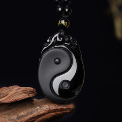 Natural Black Obsidian Yin Yang Pendant Necklace
