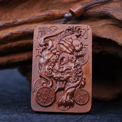 Natural Lightning Struck Jujube Wood PiXiu Copper Coin Good Luck Necklace Pendant