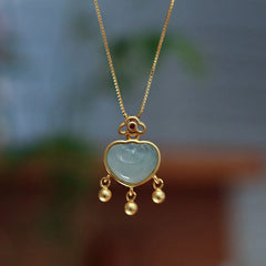 Renbeads 925 Sterling Silver Natural Jade Chalcedony Lock of Good Wishes Luck Necklace Pendant Bangle Bracelet