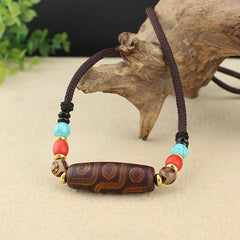 Tibetan Nine-Eye and Three-Eyed Dzi Bead Protection String Necklace Pendant