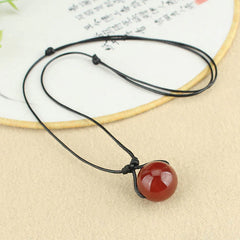 Renbeads Red Agate Bead Confidence Leather Rope Necklace Pendant