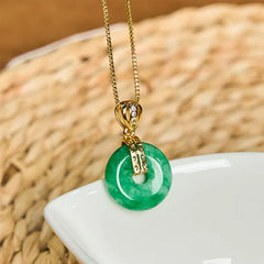 Cyan Jade Peace Buckle Healing Luck Necklace Pendant
