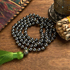 108 Mala Beads Natural Stone Hematite Tassel Bracelet