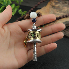 Tibetan Om Mani Padme Hum Prayer Wheel Rotating Vajra Wood Necklace Pendant
