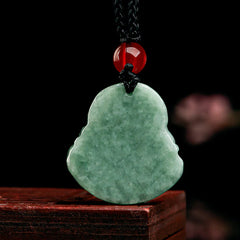 Natural Green Jade Laughing Buddha Luck and Abundance Necklace Pendant
