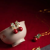 925 Sterling Silver Plated Gold Cinnabar Pearl Flower Jewelry Set