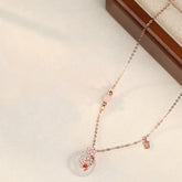 Chalcedony Pink Crystal 925 Sterling Silver Flowers Koi Fish Peace Buckle Necklace Pendant