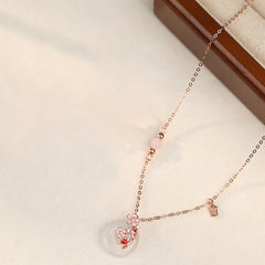 Chalcedony Pink Crystal 925 Sterling Silver Flowers Koi Fish Peace Buckle Necklace Pendant