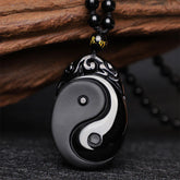 Natural Black Obsidian Yin Yang Pendant Necklace