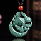 Year of the Rabbit Jade Crescent Moon Luck Necklace Pendant