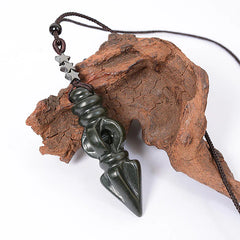 Tibetan Hetian Cyan Jade Pestle Vajra Dorje Star Harmony Necklace Pendant