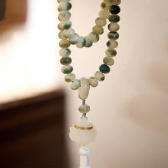 Renbeads Natural 108 Mala Beads Bodhi Seed Lotus Engraved Wisdom Tassel Bracelet