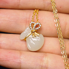 Natural White Jade Luck Money Bag Necklace Pendant
