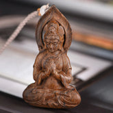 Agarwood Avalokitesvara Carved Peace Necklace Pendant