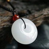 Round White Jade Peace Buckle Necklace Pendant