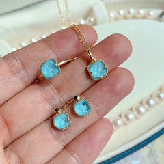 925 Sterling Silver Plated Gold Turquoise Protection Ring, Earrings, and Necklace Pendant Set