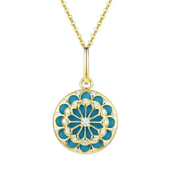 925 Sterling Silver Round Turquoise Zircon Necklace Pendant