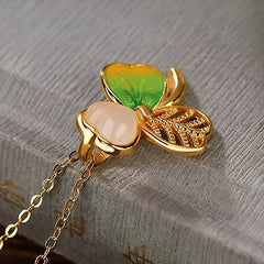 925 Sterling Silver Plated Gold Hetian Jade Luck Shamrock Clover Necklace Pendant and Earrings Set