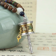 Tibetan Om Mani Padme Hum Prayer Wheel Rotating Vajra Wood Necklace Pendant