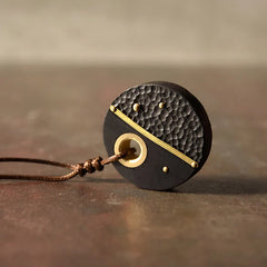 Handmade Round Ebony Wood Copper Peace Necklace Pendant