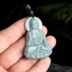 Amitabha Buddha Natural Jade Lotus Amulet String Necklace Pendant