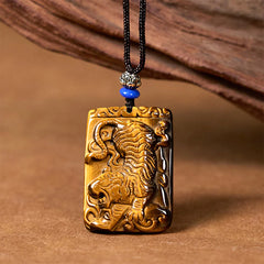 Natural Tiger Eye Square Tiger Pattern Protection Rope Necklace Pendant