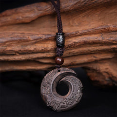 Ebony Wood Sandalwood Good Luck Design Pattern Peace Necklace Pendant
