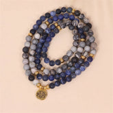 108 Mala Beads Sodalite Zebra Jasper Crystal Lotus Strength Bracelet