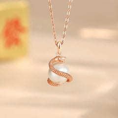 925 Sterling Silver Pearl Snake Blessing Necklace Pendant