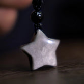 Natural Silver Sheen Obsidian Star Crescent Moon Protection Necklace Pendant