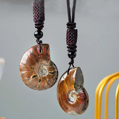 Natural Ammonite Fossil Snail Pattern Meditation Healing Necklace Pendant