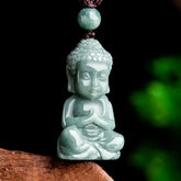 Natural Jade Meditation Buddha Amulet Serenity Necklace Pendant