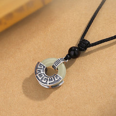 925 Sterling Silver Natural Hetian Jade Peace Buckle Prosperity Necklace Pendant