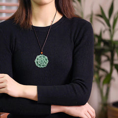 Lotus Pattern Jade Luck and Prosperity Necklace Pendant