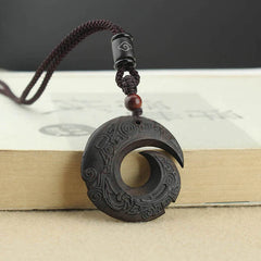 Ebony Wood Sandalwood Good Luck Design Pattern Peace Necklace Pendant